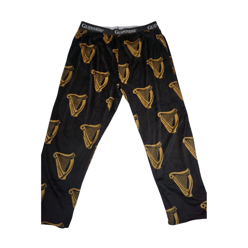 Guinness XL Pajama Pants Mens Black Excellent Fleece Harp Logo Lounge Sleepwear